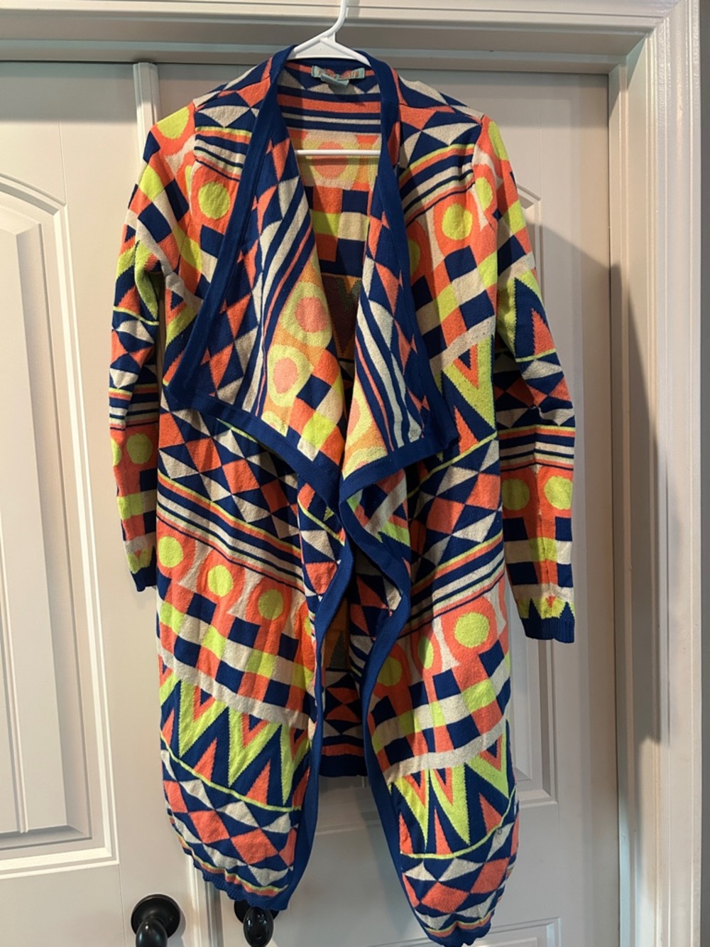 Flying Tomato Geometric Open-Front Women's Medium Sweater Cardigan in Multicolor